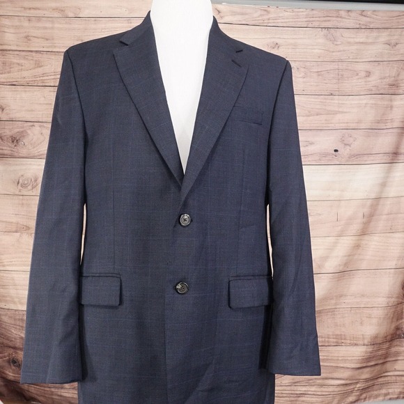 VINTAGE LAUREN RALPH LAUREN 100% WOOL BLUE CHECK BLAZER SUIT JACKET SZ 42L - Picture 3 of 10
